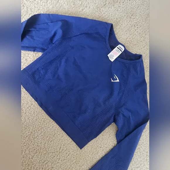 GS Blue Long Sleeve Crop Top W Thumb Holes - Picture 2 of 9